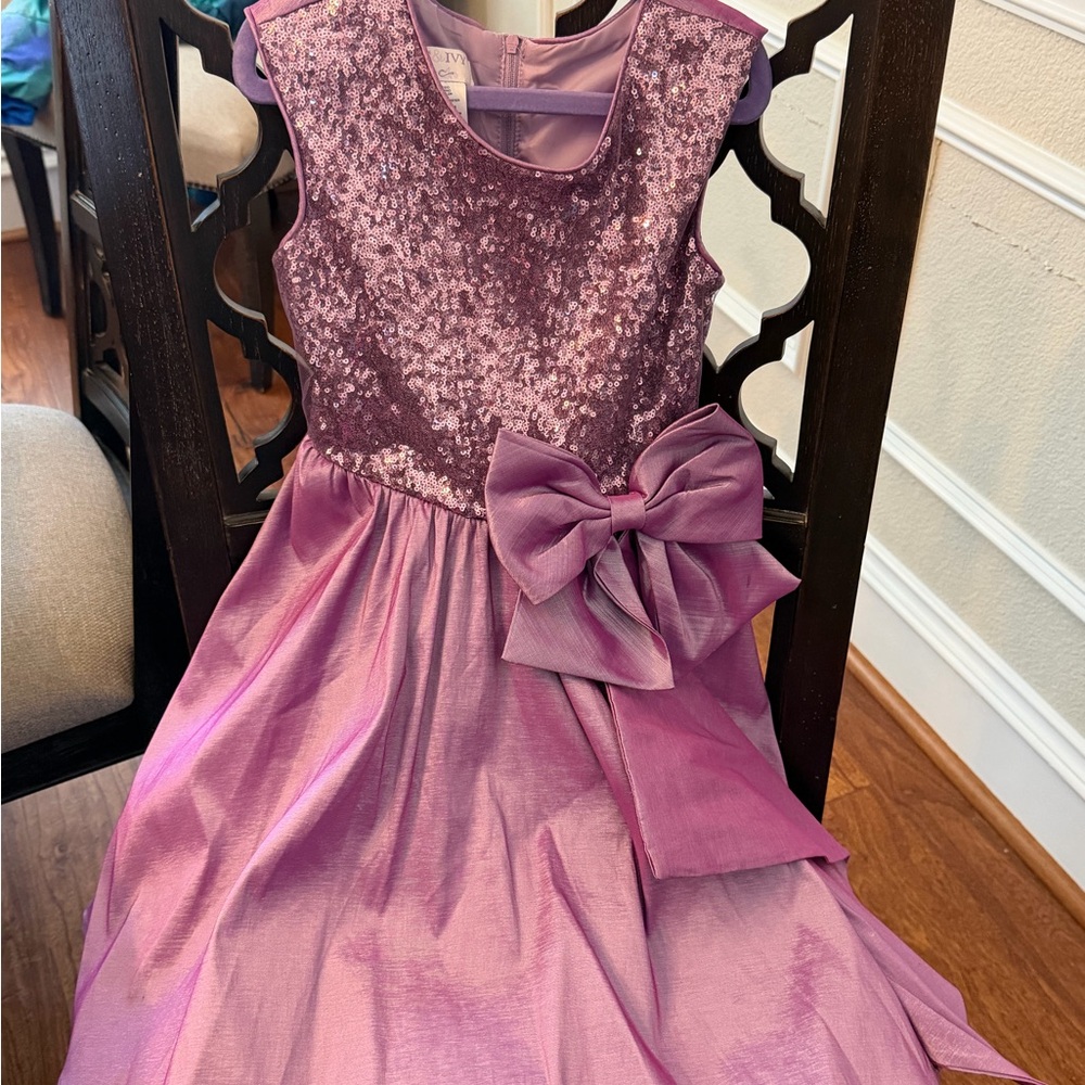 Iris & Ivy Taffeta Purple Sequin High Low Party Dress